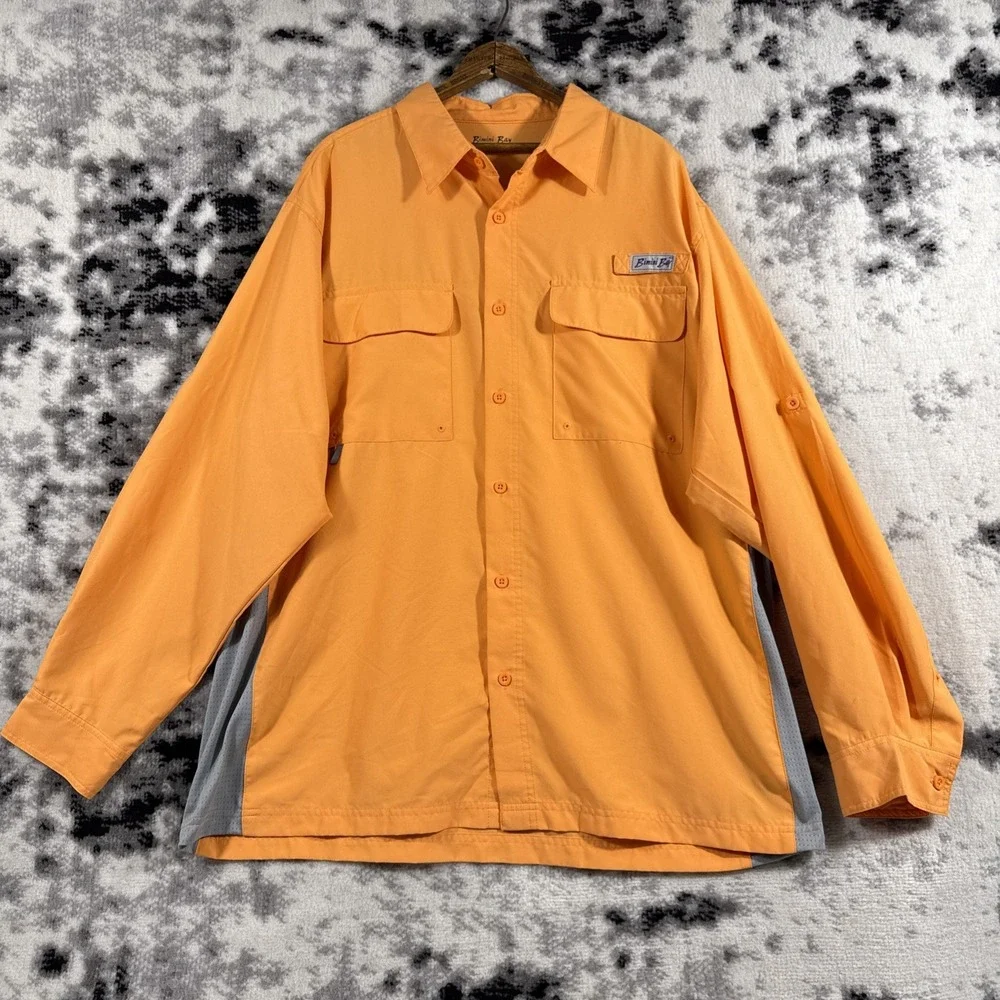 Bimini Bay Shirt Mens Size Extra Large Orange Pockets Fishing Performance‎